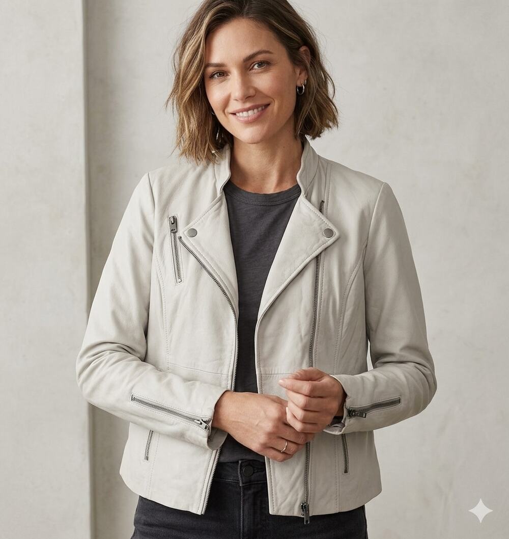 Lucky Brand Asymmetrical Zipper Moto Biker Leather Jacket Gray Size Large